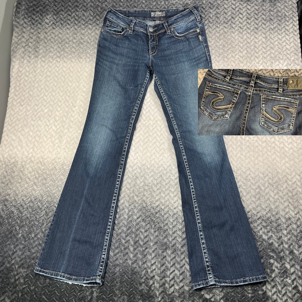 Silver Suki Bootcut Women's Jeans 32x35" Embroidered Pockets Distressed Western